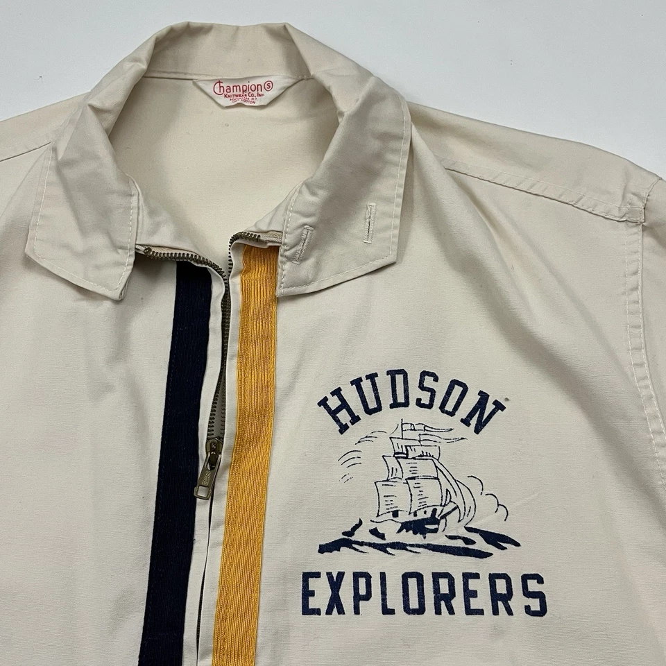 Chaqueta cortavientos Champion Knitwear Co vintage años 50 60 Hudson OH Explores talla S Foto 2 de 4