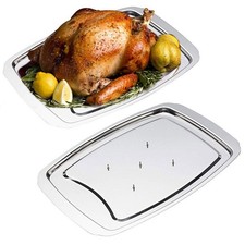 Roasting Carving Tray with Spikes Meat Holder Stainless Steel Kitchen BBQ Tool