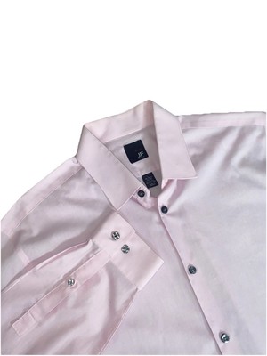 J Ferrari Dress Shirt Men s Slim Size L 16-16.5 34-35 Pink Long Sleeve Button