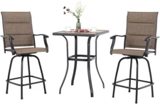 3 PCS Swivel Bar Stools Patio Dining Table Bar Sets High Back Outdoor Heavy Duty