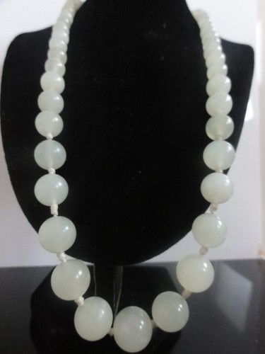 Vintage Chinese Export Ice Green Jade Graduated Vermeil Clasp Necklace 86Gr - Picture 9 of 9