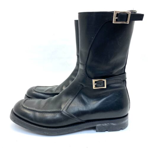 Prada Stiefel Erwachsene Größe 7,5 schwarz italienisches Leder Kampf Schnalle Riemen Italien Herren - Bild 8 von 12