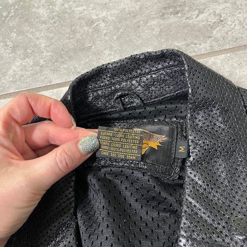 HARLEY DAVIDSON Perforiertes Leder Herren M Knopf Druckknopf Reitjacke Schwarz Vintage - Bild 16 von 24