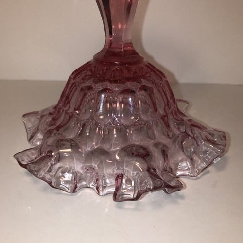 Vintage Fenton Glass Cranberry Ruffled Edge Thumbprint Candy Dish Compote Pink - Picture 8 of 13