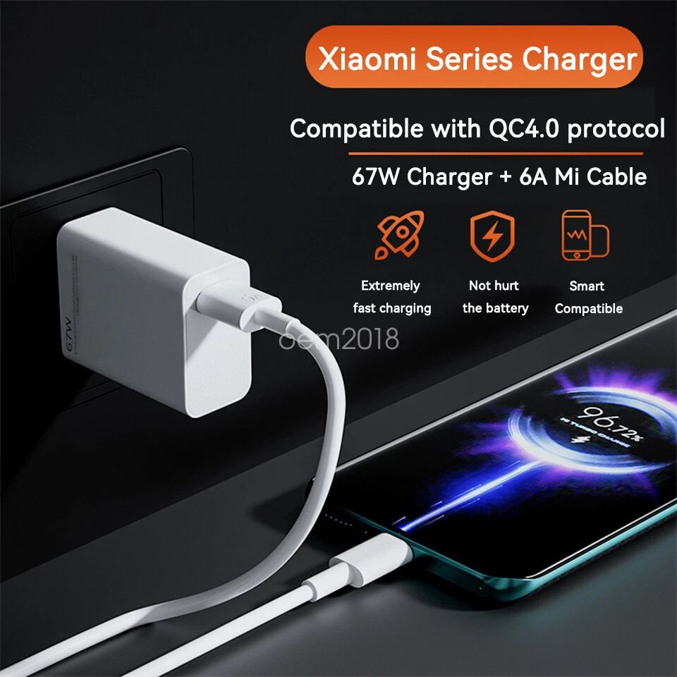 Adaptador Cargador Pared Rápido Xiaomi 67W Cable USB-C 6A Mi 13 Redmi Note12/11/10 Pro Foto 2 de 4