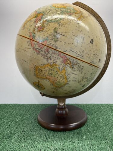 Replogle World Classic 12” Globe Hard Wood Base Made in USA Raised MCM VTG - Picture 1 of 14