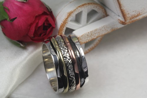 Heavy 925 Sterling Silver Spinner Ring Rose Gold Spinner Ring Gold Spinner Ring - Picture 3 of 6