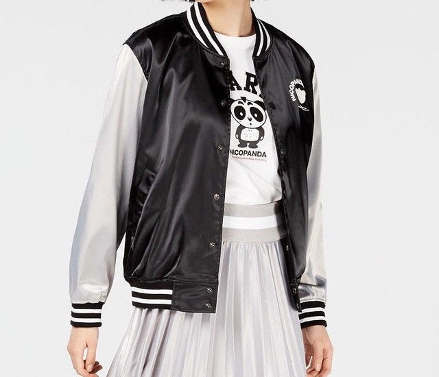 NICOPANDA Satin Graphic Varsity Jacket, Created for Macy's BlackSIZE