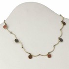 Scalloped Antique Brass Rust and Grey Enamel Charms Choker Necklace