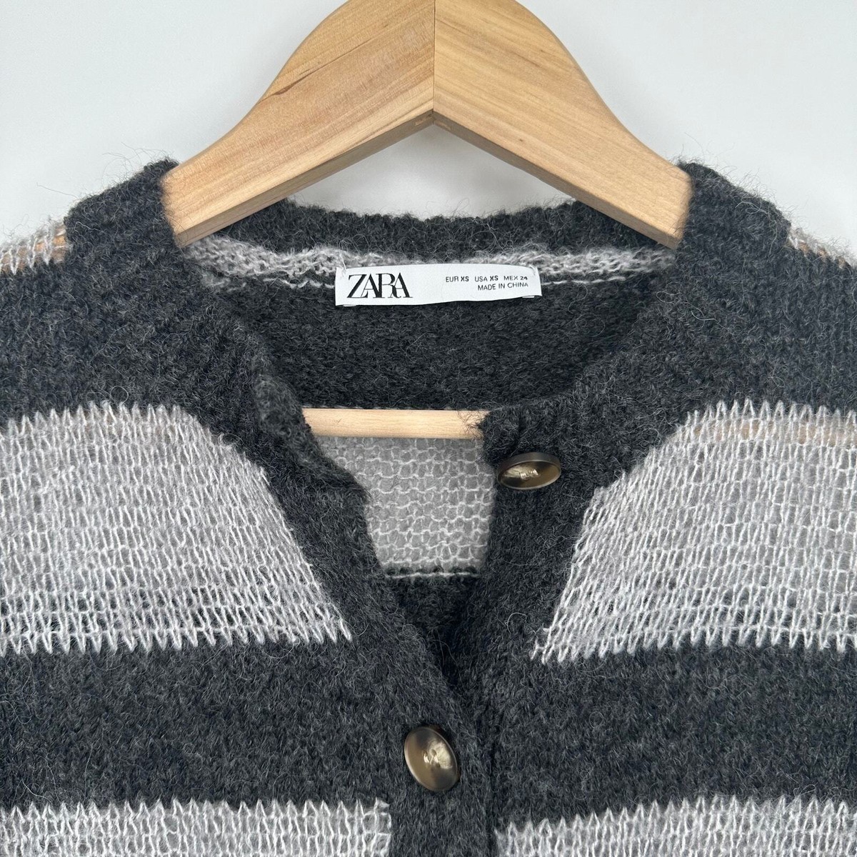 ZARA Striped Knit Cardigan Wool Alpaca Blend Open Knit ZARA Striped Knit Cardigan Wool Alpaca Blend Open Knit