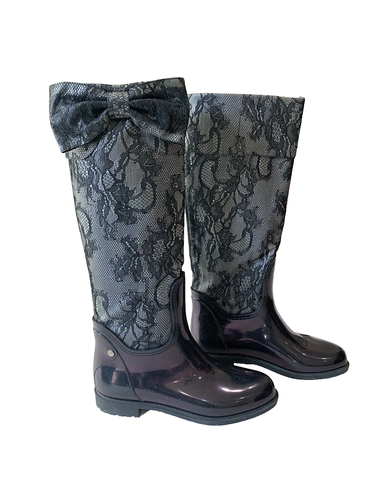 VALENTINO GARAVANI Womens Black Floral Lace & Patent Hi Boots Size 39 Sz 8 1/2 - Picture 15 of 16