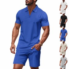 Mens Tracksuit 2-Piece Set Short Sleeve T Shirts Shorts Sweatsuit Outfit Set