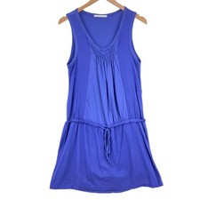 ebony eyes Tank Dress Women Blue Knit Sleeveless Wide Straps Drawstring Pullover