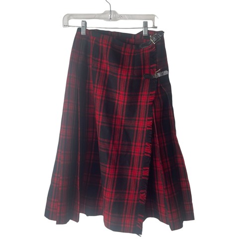 Vintage 90er Jahre Damengröße 26 klein Schottenkaro rot Wolle Wickel schottischer Kilt Rock