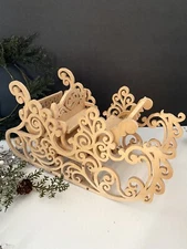 Ornate Wood Christmas Sleigh Scroll Work Wooden Santa's Holiday Sled Centerpiece