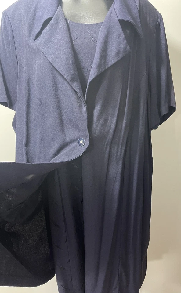 Cardigã Vintage 2 peças Cristy Lyn Feminino Plus Size 24 Vestido Regata Azul com Capa - Imagem 4 de 4