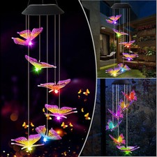 Changing Solar Colour Powered Hanging LED Butterfly Lights Garden Wind Chime NEW