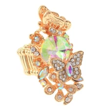 Gold Tone Stretch Metal Ring With  Rhinestone R1253-GAB
