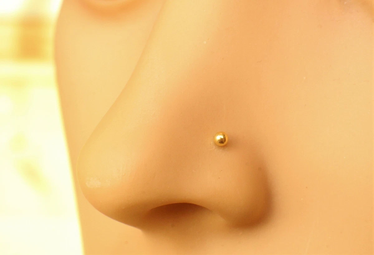 x2 Gold plated Sterling Silver Nose stud ball 2mm small Straight or Bone End