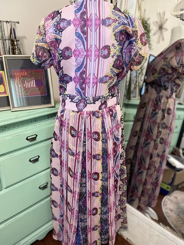 J Peterman Size 10 Chiffon Block Print Midi Dress Scarf Thin Lined Side Zipper - Picture 4 of 16