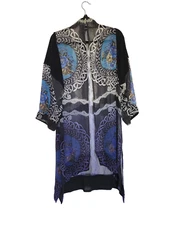 Citron Santa Monica 100% Silk Open Duster Kimono Multicolor Floral Sheer size L