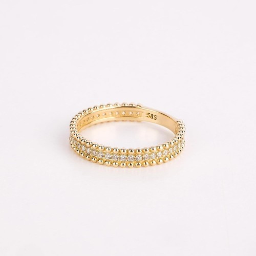 14k Solid Gold Lab-Created Eternity Diamond Band Ring, Beaded Band Stacking Ring - Picture 6 of 9