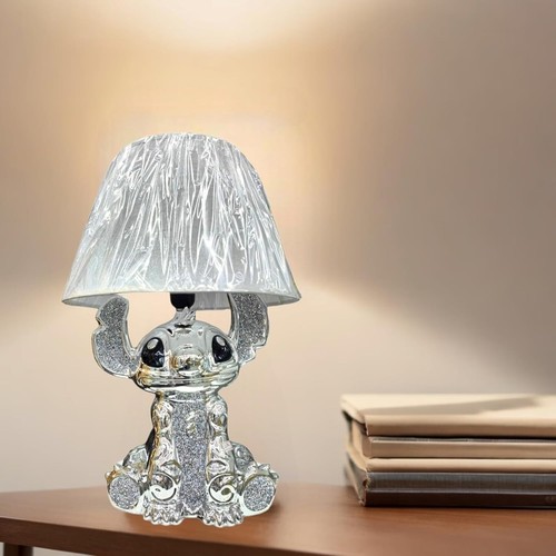 Silber geschliffene Diamantstich Tischlampe mit Schirm Keramikfuß Wohndeko - Bild 12 von 14