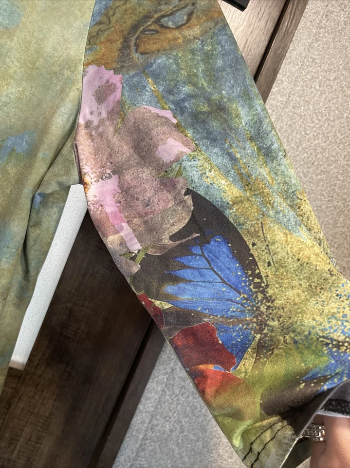 Vestido AZALEA By Firmiana Floral Acuarela Azul Verde Manga 3/4 Talla 2X Foto 3 de 4