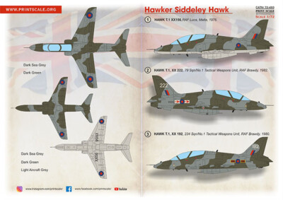 Print Scale Decals 1/72 HAWKER SIDDELEY HAWK British Jet Trainer
