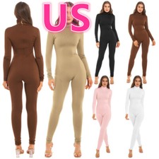 Women's Turtleneck Full Body Jumpsuit Long Sleeve Zip Back Bodysuit Leotards