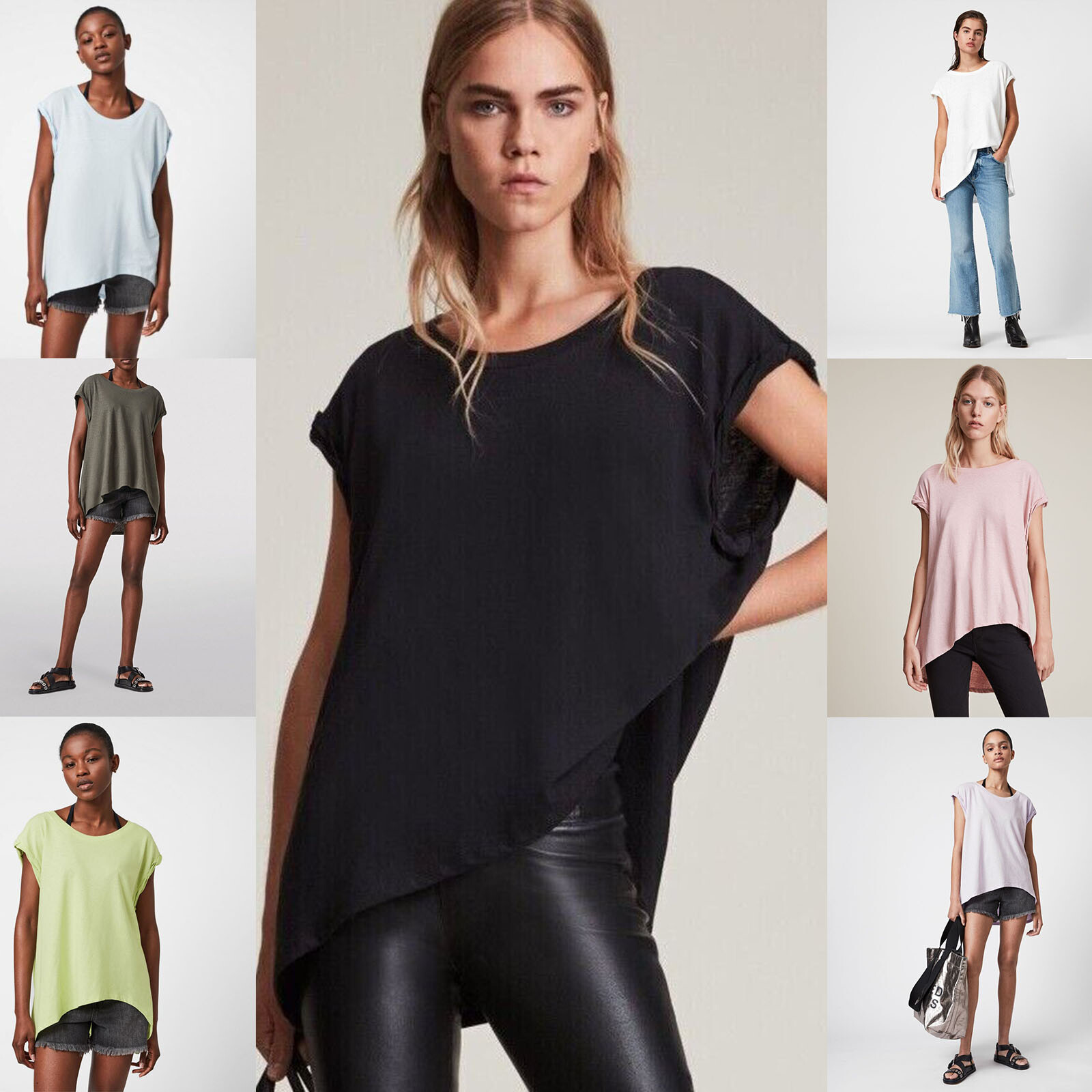 All Saints Womens Sanza Linen Blend Designer Oversized Tank Top T-Shirt Tee  New | eBay