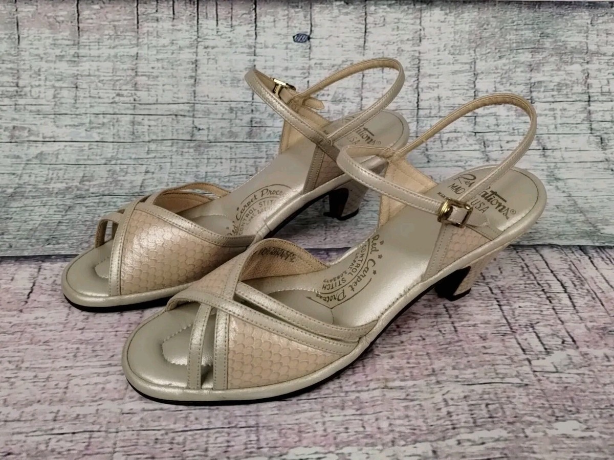 VTG 70s Revelations Heels Gray/Tan Slingback Peep Toe Women's 6 1