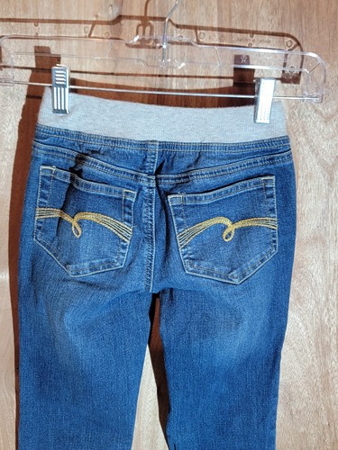 justice pull on jeans girls size 10 skinny drawstring stretch elastic waist blue - Picture 5 of 7