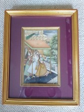 Rajasthan Hindu India Painting on Stone Figural Scene ca. 20th C