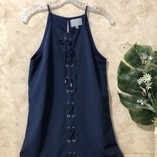 Skies are Blue Navy Grommet Lace Up Front Dress Womens Size S Small