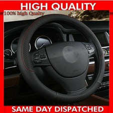 Black leather Car Steering Wheel Cover PU Universal For 38cm 15" Accessories UK