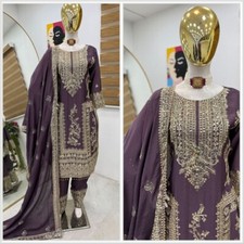 Stylish Chinnon Silk Dusty Purple Salwar Kameez With Dupatta For Function Wear