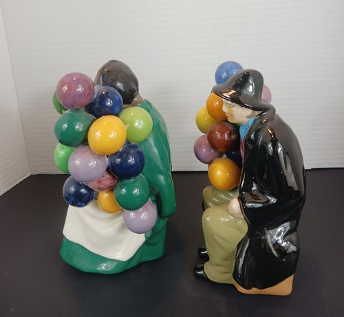 Vintage Set Of 2 Balloon Man Seller Woman Figurines Ceramic Handpainted Handmade - Picture 8 of 14