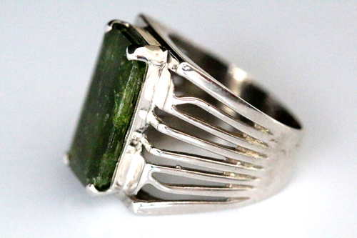 Enorme anillo de turmalina verde de 18 mm, plata 925, talla 10 de EE. UU., impresionante joyería #R219 - Imagen 2 de 5