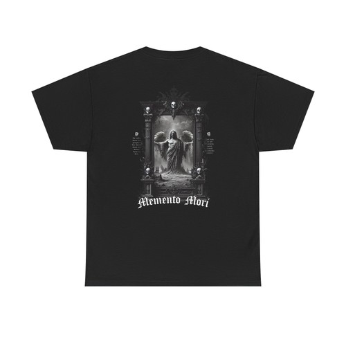 T-Shirt Memento Mori - Maglietta grafica statua angelo gotico con cornice barocca teschi - Foto 2 di 20