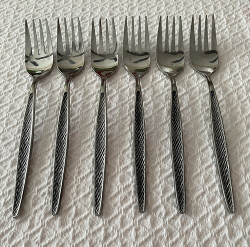 AMC Stainless Flatware CASCADE Lot of 6 Dessert Forks 6 3/8" Made in Japan MCM - Picture 2 of 4
