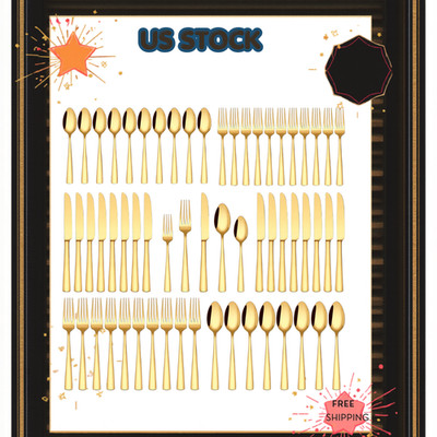 60 Pcs Gold Silverware Set, Food-Grade Stainless Steel Flatware Sets