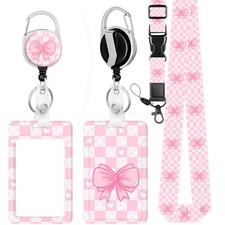 Pink Lanyards for ID Badges Holder for Women Cute, Teacher Lanyard with ID Ho...