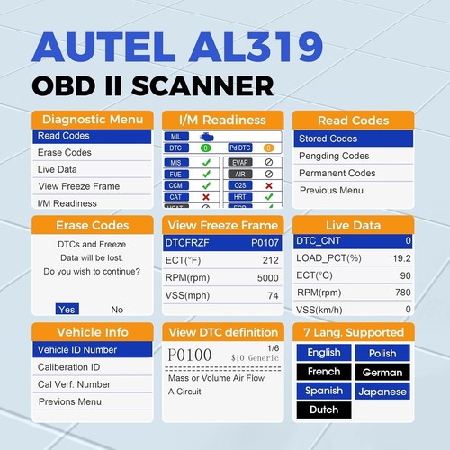 Professional AL319 Diagnostic Scanner - Easy Plug & Play for All Vehicles - Picture 4 of 9