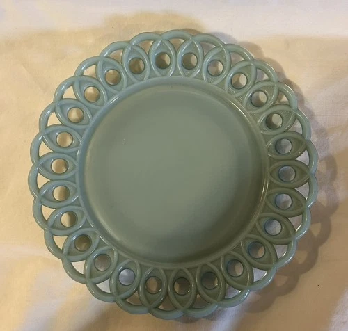Antique Fenton Blue Turquoise Milkglass Plate With Reticulated Edge 8"