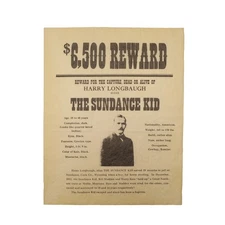 Sundance Kid Wanted Reward Poster Parchment Paper Western Outlaws Decor Wall Art