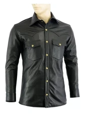 Men's BLACK Leather Shirt - Genuine Real Lambskin Shirt Soft Party Casual Wear