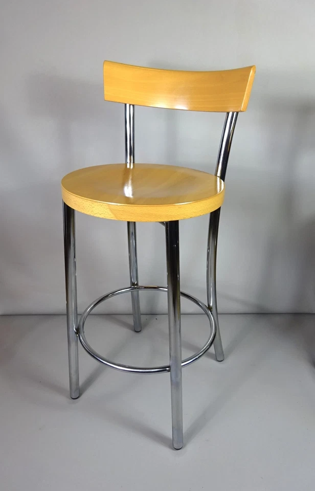 Danish Mid Century Style Chrome and Beech Kitchen Bar Stools price is for three - Image 3 of 4
