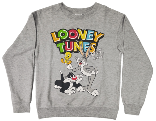 Looney Tunes Junior XS (1) Sweatshirt mit Rundhalsausschnitt meliert grau Grafik Bugs Bunny