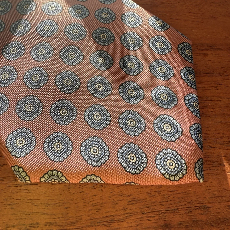 复古 Bert Pulitzer 100% 真丝美国制造男式领带粉色浅蓝色摄政 — 第 2/4 张图片